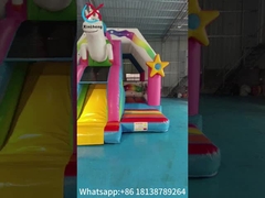 Combo inflável de lonas de PVC Unicórnio colorido engraçado Explodir Casa de salto com deslizamento