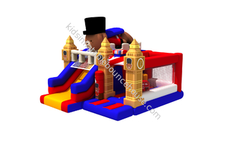 Conjuntos infláveis ​​coloridos à prova de fogo Ursinho marrom tema castelo inflável com escorregador