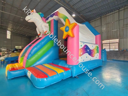 Combo inflável de lonas de PVC Unicórnio colorido engraçado Explodir Casa de salto com deslizamento