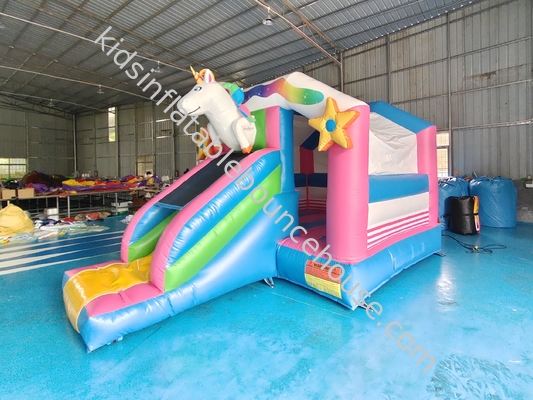 Impressão digital Combos infláveis Unicórnio colorido Casa de salto Salto Castelos com Silde