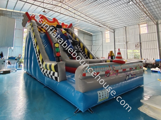 Impressão digital ignífugo comercial Slide inflável Open Wheel Carro de corrida Slide inflável Porter