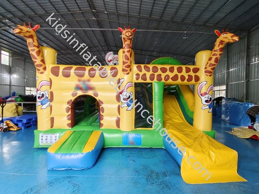 Commercial Grade Outdoor inflável Combo Zoo Girafa inflável casa de salto com deslizamento Castelo de salto engraçado