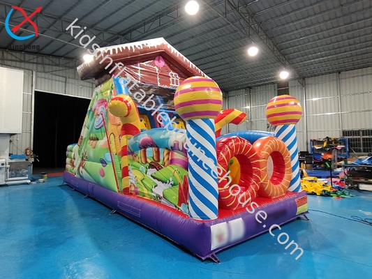 Pvc inflável comercial Cursos de obstáculos tema doces Castelo de salto ao ar livre