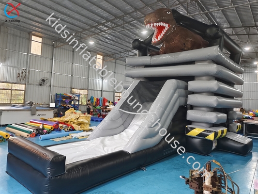Novo design inflável castelo de salto com slide tema dinossauro comercial