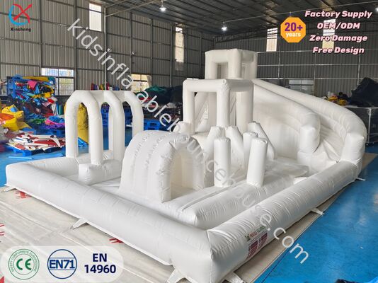 PVC Custom Bubble Ball Pit Large White Inflatable Obstáculo curso com escorrega