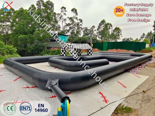 Commercial Inflatable Black Go-Kart Race Track with Checkered Arch for Events